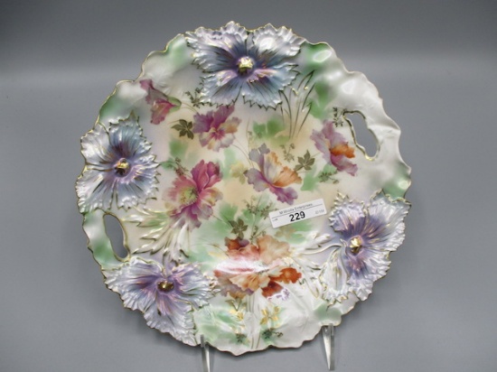 RS Prussia 10.5" Carnation mold satin finish cake plate w/ scattered floral
