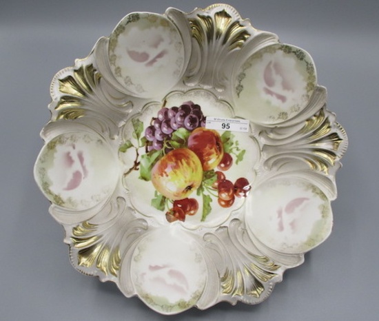 RS Prussia 11" Satin Finish Bowl with Apples decor, Domes have Rose Silhoue
