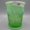 Carnival Glass Tumbler-  green opal Inv Thistle Maker??