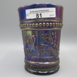 CArnival Glass Tumbler- Elec blue Peacock at Fountain