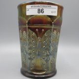 Carnival Glass Tumbler-  purple Butterfly & Berry