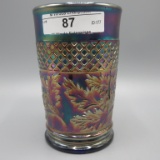 Carnival Glass Tumbler-  BLUE Daisy & Lattice