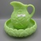 Fenton lime satin water lily pitcher & bowl