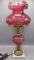 Fenton cranberry cabbage rose dresser lamp