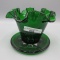 Fenton green flower pot w/attached undertray