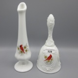 Fenton bell & bud vase w/ cardinal