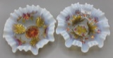 2 Goofus painted pattern glass opal bowls