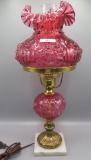 Fenton cranberry cabbage rose dresser lamp