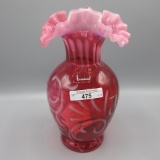Fenton cran opal spanish lace vase 8