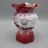 Fenton red slag Hobnail whimsey vase-3.5