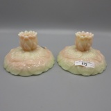 pair of Fenton burmese Pond Lily candle holders