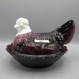 Fenton purple slag large hen on nest