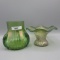 2 Loetz/ Kralik  Art Glass Vases as shown. Ruffled 4T x 5W/  other is 5