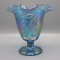 Fenton blue carnival dancing Lasy ruffled vase