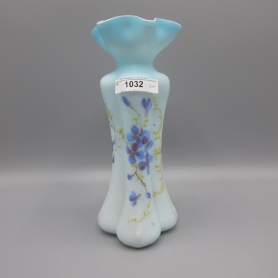 Victorian art glass 9" satin rib decorated vase