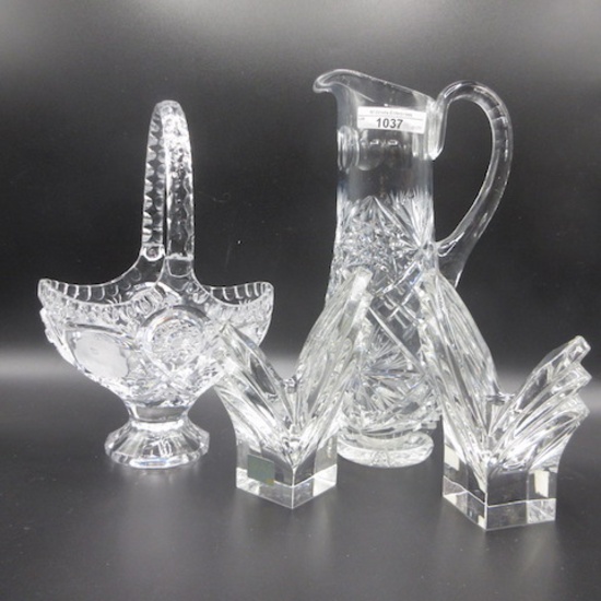 4pcs crystal, basket- 10" jug- butterfly candle holders