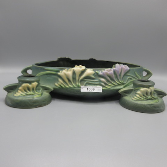 Roseville Pottery 3 pc console set- Freesia
