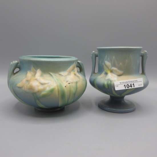 Roseville Pottery Iris vases (2) 3.5 & 4"