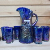 Gibson cobalt carnival Harvest Flower 7pc water set