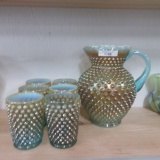 Fenton Aqua Opal Hobnail 7 pc water set. RARE