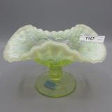 Vaseline opal glass-  coin spot Compote