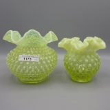 Vaseline opal glass-  2 hobnail ruffled bowls