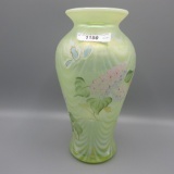 Fenton vaseline opal Drape vase w/ HP decoration