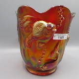 Fenton red irid Goldfish vase