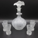 Fenton Ming decanter set w/ floral stopper