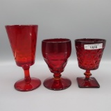 3 Ruby Red glasses as shown