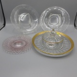Heisey covered relish tray and 2 plates