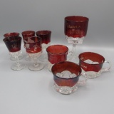 Tray lot ruby stain Souvineir glass as shown