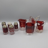 Tray lot ruby stain Souvineir glass as shown
