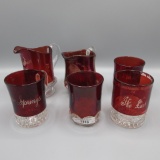 Tray lot ruby stain Souvineir glass as shown