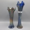 2 Fenton blue Fine Rib vases 9-7