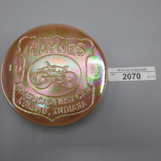 Haynes round paperweight, Kokomo Glass