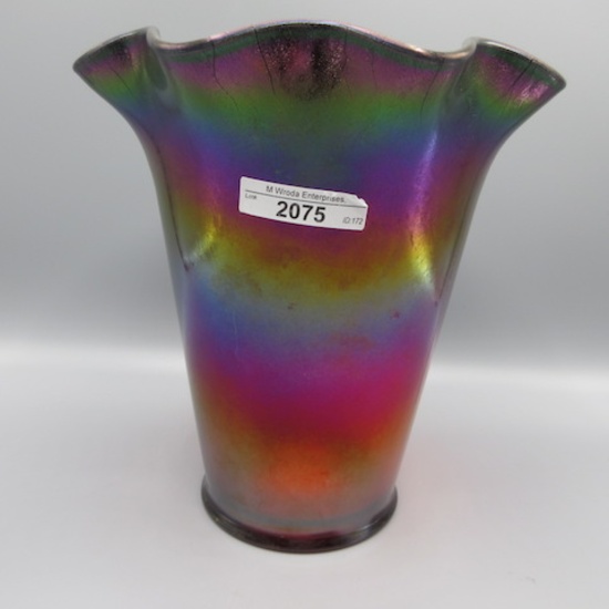 Fenton Red Stretch glass 10" ruffled flip vase