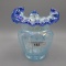 Fenton blue iridized/cobalt crest Drapery vase- 5,5