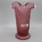 Fenton pink satin Peacock at the Fountain vase- 7.5