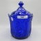 Fenton cobalt blue covered candle box