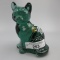 Fenton green handpainted sitting cat