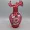Fenton cranberry handpainted vase-10