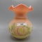 Fenton burmese handpainted vase w/peaches-6.5