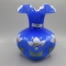 Fenton Blue Cased HP Vase 8