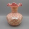 Fenton burmese Diamond Optic vase-8.5