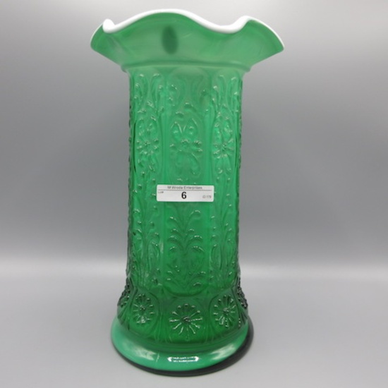 Fenton green Trellis cased 11" vase
