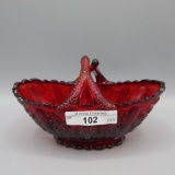 Fenton ruby Daisy & Button handled dish