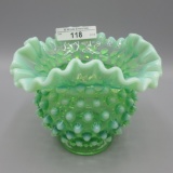 Fenton green opalescent Hobnail vase-4.5