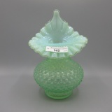 Fenton green opalescent Hobnail JIP vase-8.5