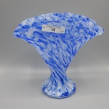 Fenton Vasa Murrhina blue mist fan vase-6.5
